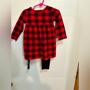 Wonder Nation size 18 months  red buffalo plaid dress/tunic with black leggings